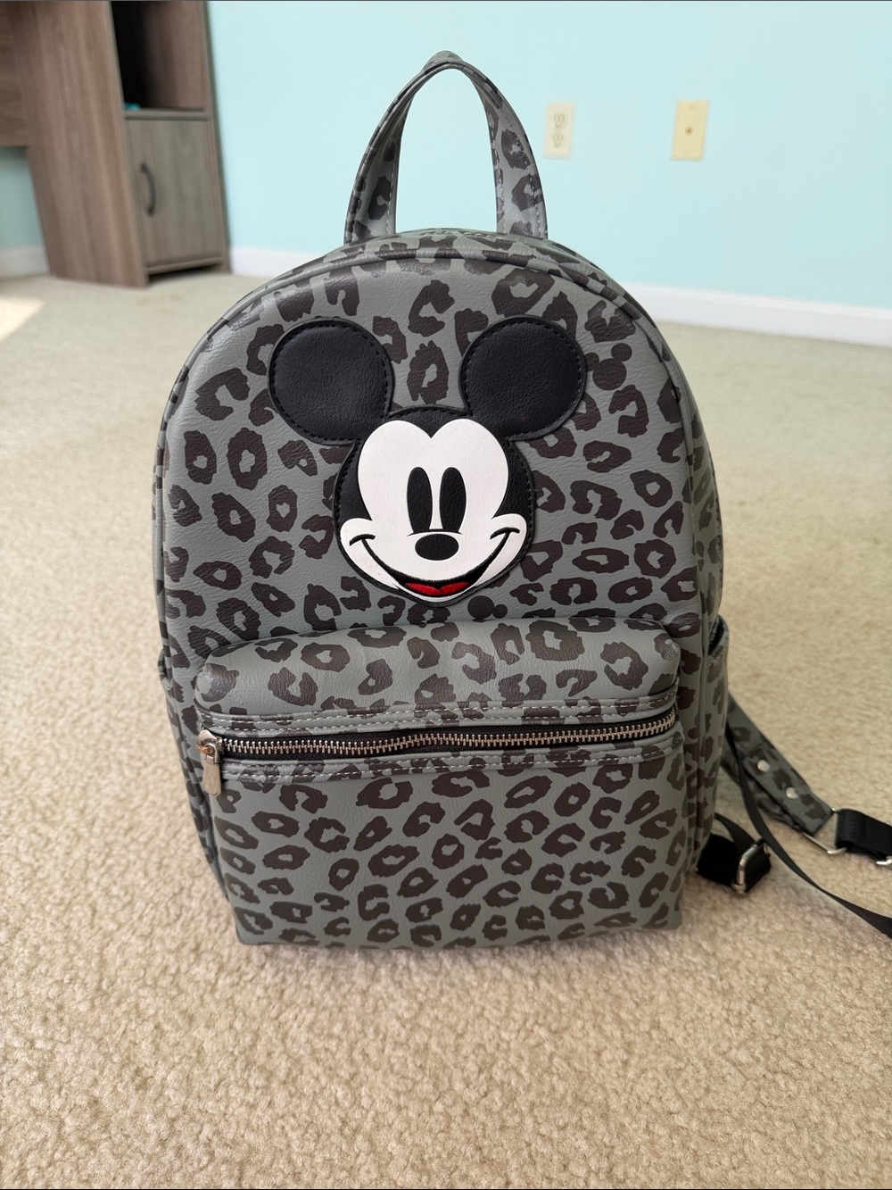 Disney Gray Leopard Print Mickey Mini Backpack